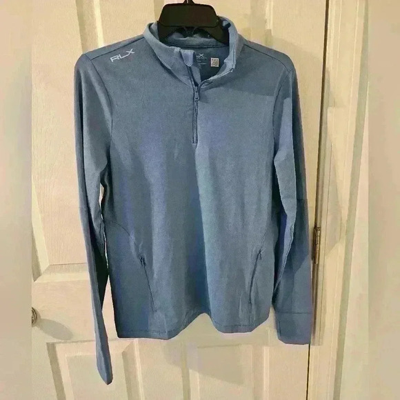 RLX Ralph Lauren Golf Long Sleeve Top M Shirt Zip Wicking Blue Jersey UV - Picture 1 of 4